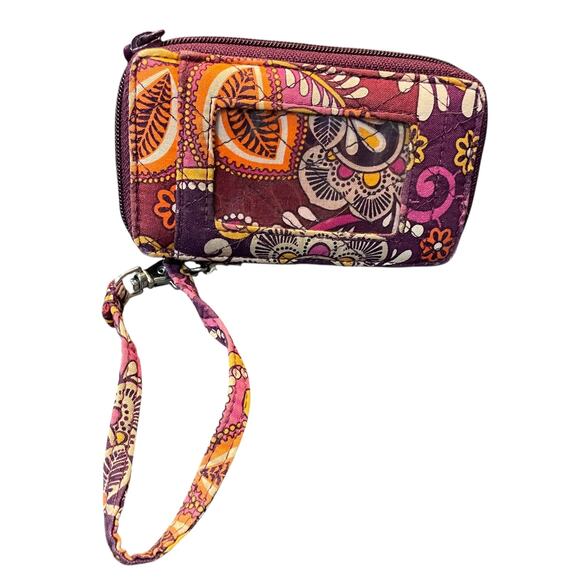 Vera Bradley Wristlet Safari Sunset Zip ID Coin Pockets Quilted Purple Orange - Picture 11 of 12